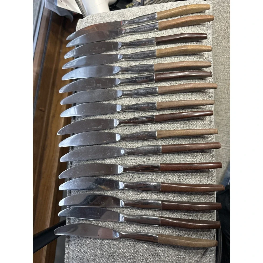 Ekco Eterna Forged Stainless Steak Knives Set 16‎ Mid Century Modern Wood Handle